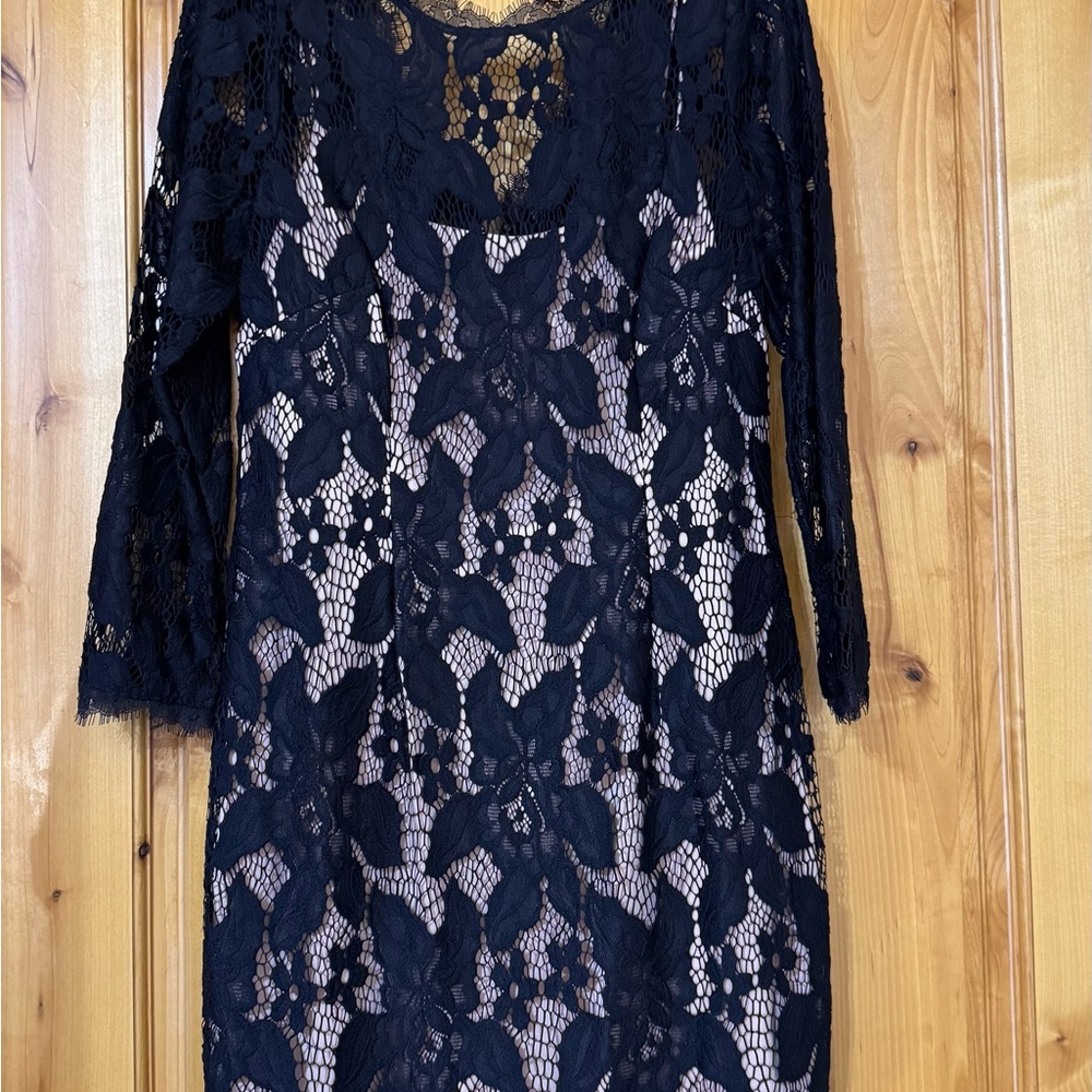 Adrianna Papell Black Lace Long Sleeve Dress